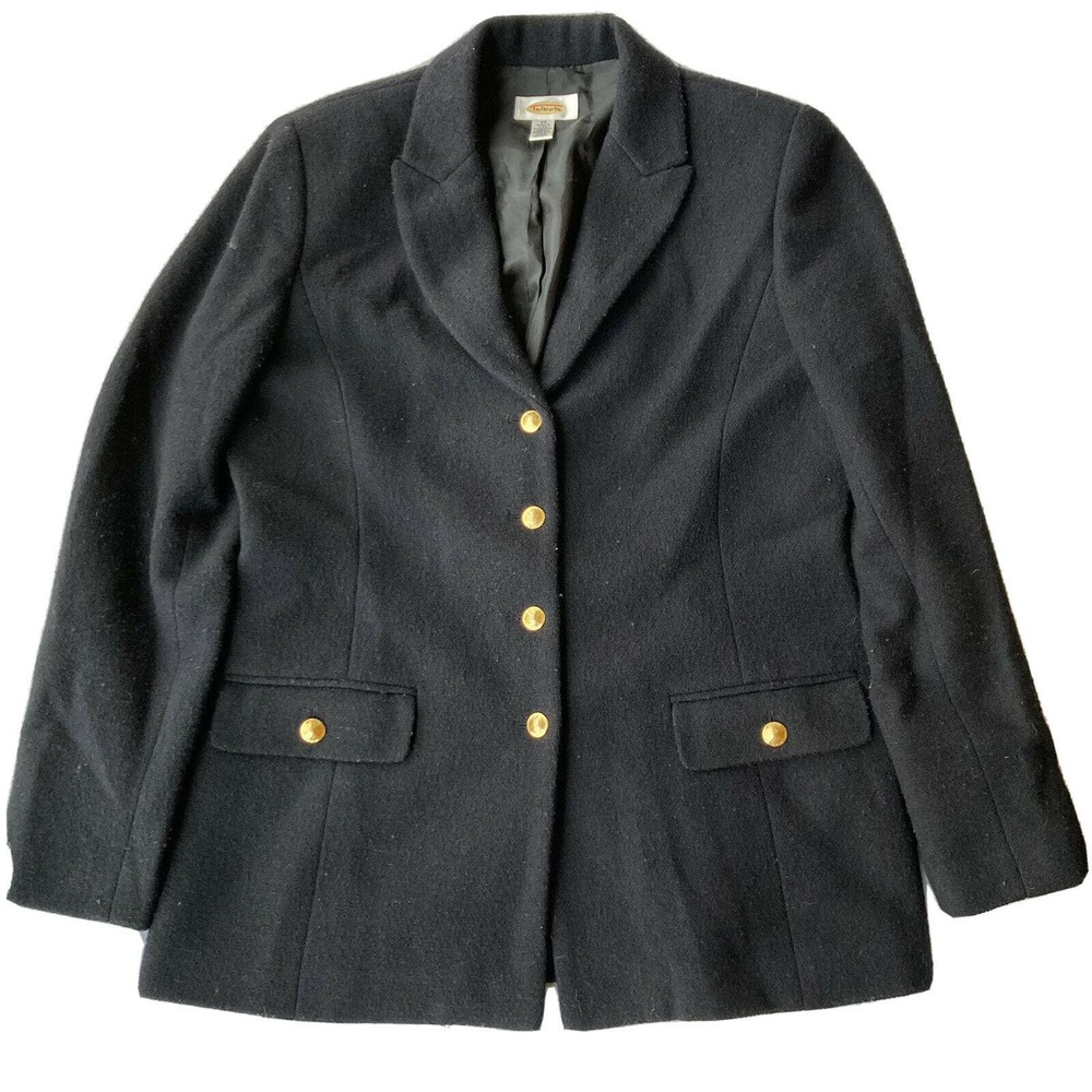 Vintage Talbots Jacket Sz 10 Black Wool Boyfriend Gold Buttons USA Career Work